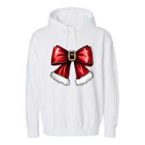 Christmas Coquette Bow Xmas Santa Bow Garment-Dyed Fleece Hoodie