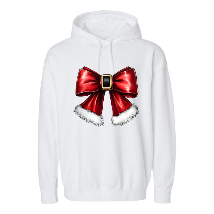 Christmas Coquette Bow Xmas Santa Bow Garment-Dyed Fleece Hoodie