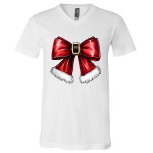 Christmas Coquette Bow Xmas Santa Bow V-Neck T-Shirt