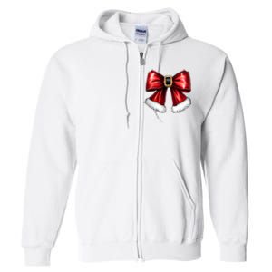 Christmas Coquette Bow Xmas Santa Bow Full Zip Hoodie