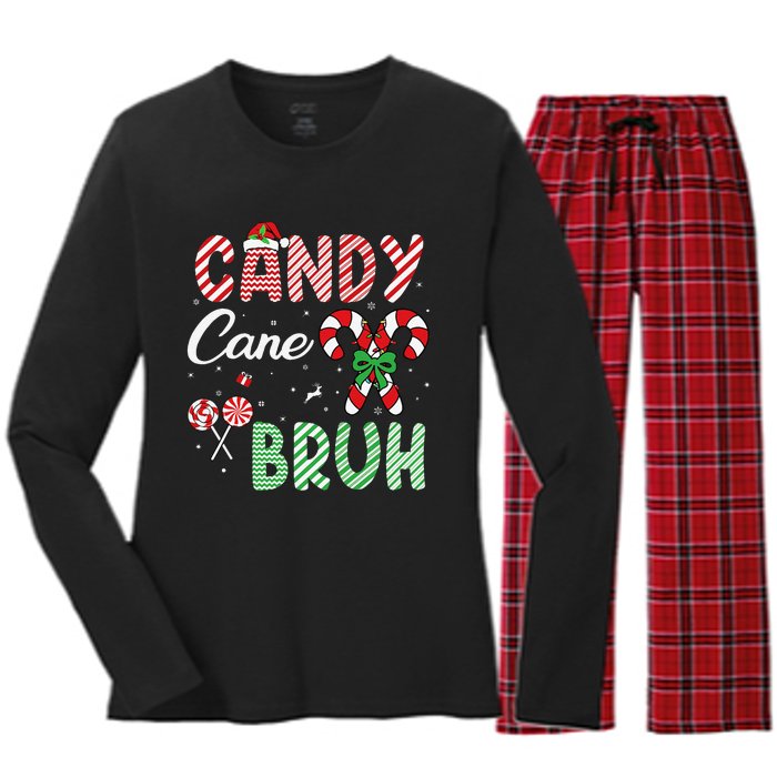 Candy Cane Bruh Funny Christmas Holiday Gift Women's Long Sleeve Flannel Pajama Set 