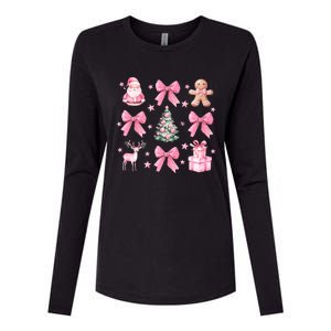 Cute Coquette Bow Christmas Tree Santa Gingerbread Xmas Womens Cotton Relaxed Long Sleeve T-Shirt