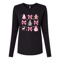 Cute Coquette Bow Christmas Tree Santa Gingerbread Xmas Womens Cotton Relaxed Long Sleeve T-Shirt