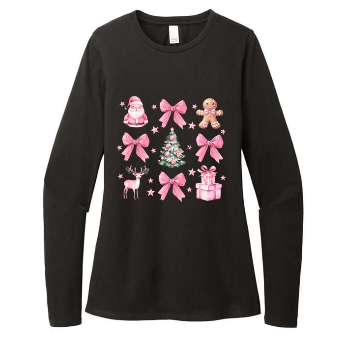 Cute Coquette Bow Christmas Tree Santa Gingerbread Xmas Womens CVC Long Sleeve Shirt