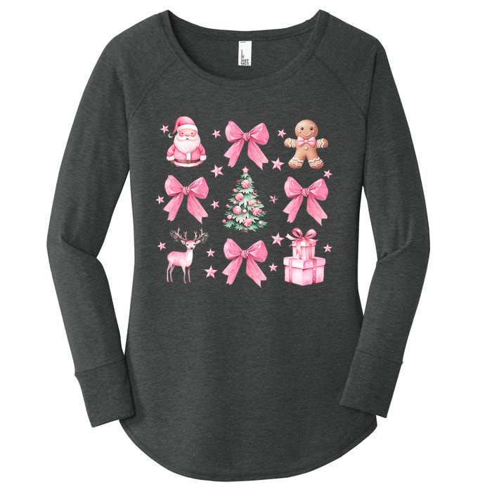 Cute Coquette Bow Christmas Tree Santa Gingerbread Xmas Women's Perfect Tri Tunic Long Sleeve Shirt