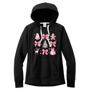 Cute Coquette Bow Christmas Tree Santa Gingerbread Xmas Women's Fleece Hoodie