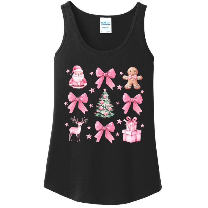 Cute Coquette Bow Christmas Tree Santa Gingerbread Xmas Ladies Essential Tank