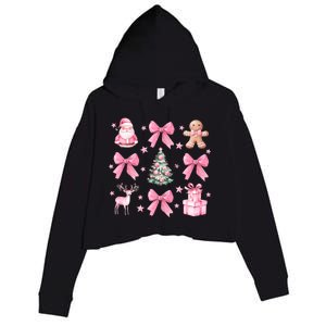 Cute Coquette Bow Christmas Tree Santa Gingerbread Xmas Crop Fleece Hoodie