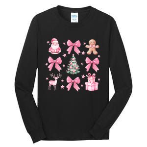 Cute Coquette Bow Christmas Tree Santa Gingerbread Xmas Tall Long Sleeve T-Shirt