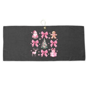 Cute Coquette Bow Christmas Tree Santa Gingerbread Xmas Large Microfiber Waffle Golf Towel