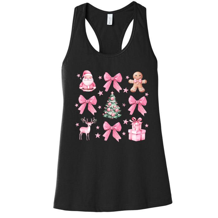 Cute Coquette Bow Christmas Tree Santa Gingerbread Xmas Women's Racerback Tank