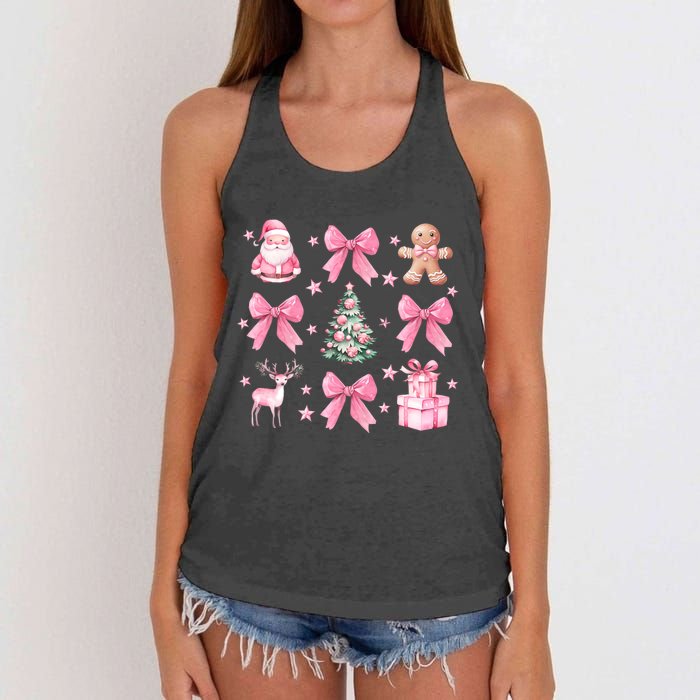 Cute Coquette Bow Christmas Tree Santa Gingerbread Xmas Women's Knotted Racerback Tank