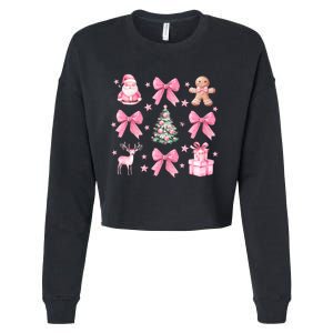 Cute Coquette Bow Christmas Tree Santa Gingerbread Xmas Cropped Pullover Crew