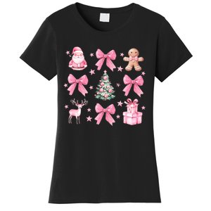 Cute Coquette Bow Christmas Tree Santa Gingerbread Xmas Women's T-Shirt