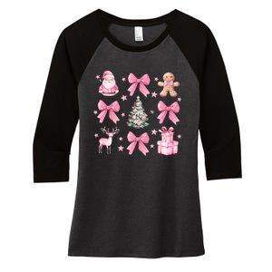 Cute Coquette Bow Christmas Tree Santa Gingerbread Xmas Women's Tri-Blend 3/4-Sleeve Raglan Shirt