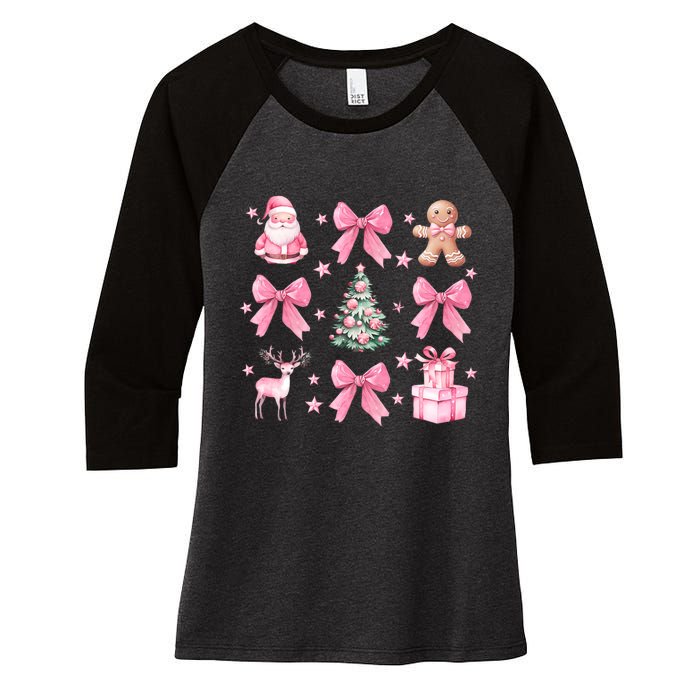 Cute Coquette Bow Christmas Tree Santa Gingerbread Xmas Women's Tri-Blend 3/4-Sleeve Raglan Shirt