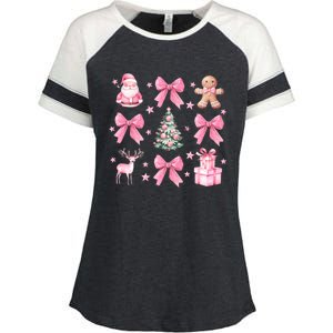 Cute Coquette Bow Christmas Tree Santa Gingerbread Xmas Enza Ladies Jersey Colorblock Tee