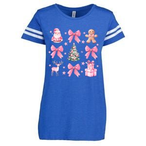 Cute Coquette Bow Christmas Tree Santa Gingerbread Xmas Enza Ladies Jersey Football T-Shirt