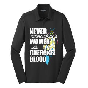 Cool Cherokee Blood Women Funny Native American Gift For Her Silk Touch Performance Long Sleeve Polo