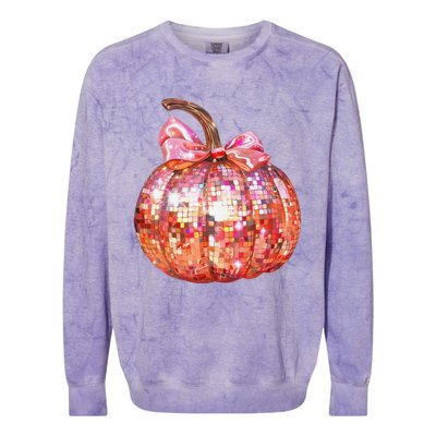 Cute Coquette Bow Disco Pumpkin Fall Autumn Funny Halloween Colorblast Crewneck Sweatshirt