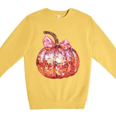 Cute Coquette Bow Disco Pumpkin Fall Autumn Funny Halloween Premium Crewneck Sweatshirt