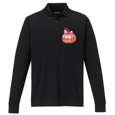 Cute Coquette Bow Disco Pumpkin Fall Autumn Funny Halloween Performance Long Sleeve Polo