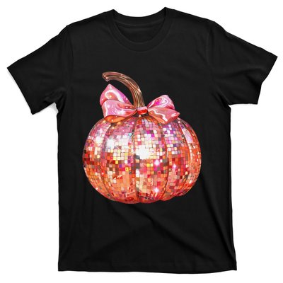 Cute Coquette Bow Disco Pumpkin Fall Autumn Funny Halloween T-Shirt