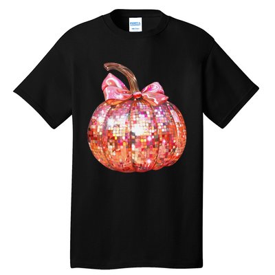 Cute Coquette Bow Disco Pumpkin Fall Autumn Funny Halloween Tall T-Shirt