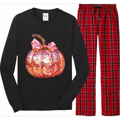 Cute Coquette Bow Disco Pumpkin Fall Autumn Funny Halloween Long Sleeve Pajama Set