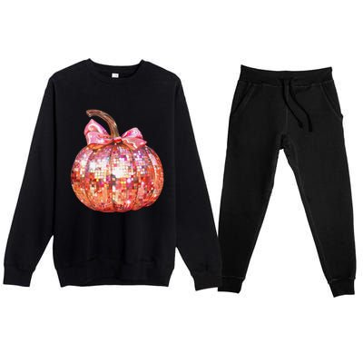 Cute Coquette Bow Disco Pumpkin Fall Autumn Funny Halloween Premium Crewneck Sweatsuit Set