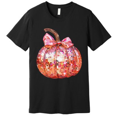 Cute Coquette Bow Disco Pumpkin Fall Autumn Funny Halloween Premium T-Shirt