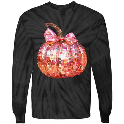 Cute Coquette Bow Disco Pumpkin Fall Autumn Funny Halloween Tie-Dye Long Sleeve Shirt