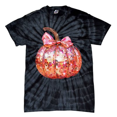 Cute Coquette Bow Disco Pumpkin Fall Autumn Funny Halloween Tie-Dye T-Shirt