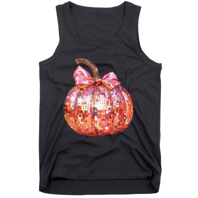 Cute Coquette Bow Disco Pumpkin Fall Autumn Funny Halloween Tank Top