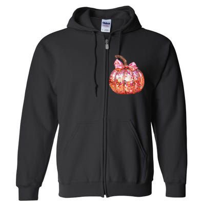 Cute Coquette Bow Disco Pumpkin Fall Autumn Funny Halloween Full Zip Hoodie