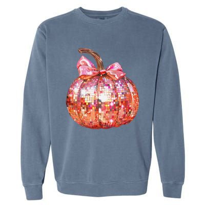 Cute Coquette Bow Disco Pumpkin Fall Autumn Funny Halloween Garment-Dyed Sweatshirt