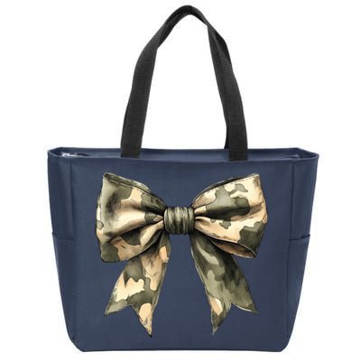 Camouflage Camo Bow Zip Tote Bag