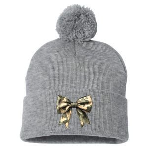 Camouflage Camo Bow Pom Pom 12in Knit Beanie