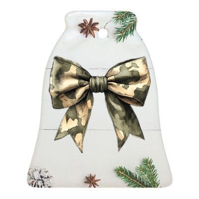 Camouflage Camo Bow Ceramic Bell Ornament