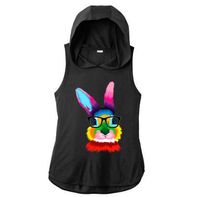 Cute Colorful Bunny Rabbit Head Glasses Happy Easter Day Gift Ladies PosiCharge Tri-Blend Wicking Draft Hoodie Tank