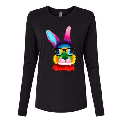 Cute Colorful Bunny Rabbit Head Glasses Happy Easter Day Gift Womens Cotton Relaxed Long Sleeve T-Shirt