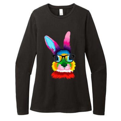 Cute Colorful Bunny Rabbit Head Glasses Happy Easter Day Gift Womens CVC Long Sleeve Shirt