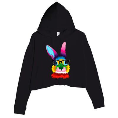 Cute Colorful Bunny Rabbit Head Glasses Happy Easter Day Gift Crop Fleece Hoodie