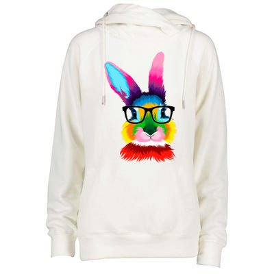 Cute Colorful Bunny Rabbit Head Glasses Happy Easter Day Gift Womens Funnel Neck Pullover Hood