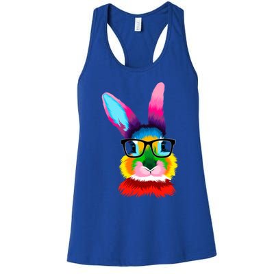 Cute Colorful Bunny Rabbit Head Glasses Happy Easter Day Gift Women's Racerback Tank