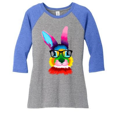 Cute Colorful Bunny Rabbit Head Glasses Happy Easter Day Gift Women's Tri-Blend 3/4-Sleeve Raglan Shirt