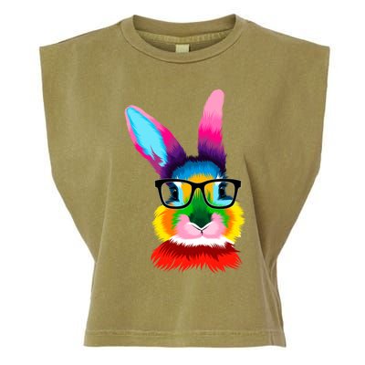 Cute Colorful Bunny Rabbit Head Glasses Happy Easter Day Gift Garment-Dyed Women's Muscle Tee