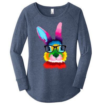 Cute Colorful Bunny Rabbit Head Glasses Happy Easter Day Gift Women's Perfect Tri Tunic Long Sleeve Shirt