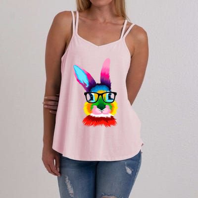 Cute Colorful Bunny Rabbit Head Glasses Happy Easter Day Gift Women's Strappy Tank