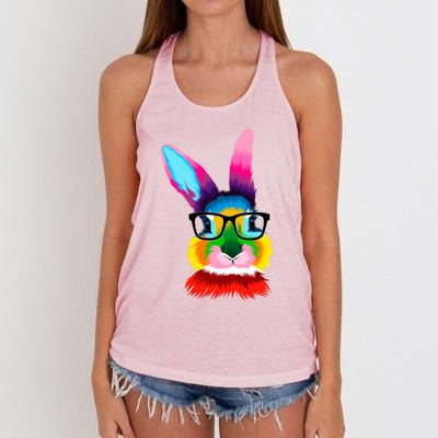 Cute Colorful Bunny Rabbit Head Glasses Happy Easter Day Gift Women's Knotted Racerback Tank